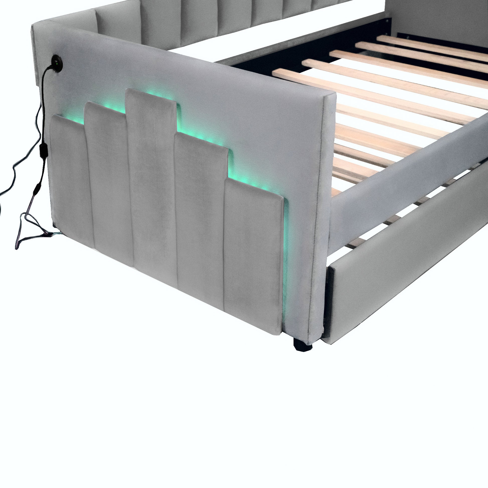 Twin Size Upholstered Daybed With Light And Usb Port, Gray Gray Upholstered