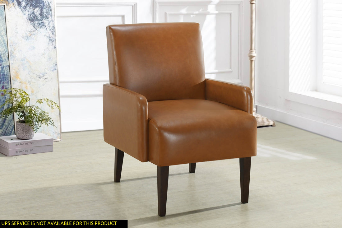 Luxurious Living Room Furniture Accent Chair With Arm, Brown Leather Like Upholstery Chair Wooden Legs Brown Luxury Wood