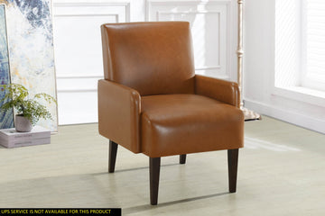 Luxurious Living Room Furniture Accent Chair With Arm, Brown Leather Like Upholstery Chair Wooden Legs Brown Luxury Wood