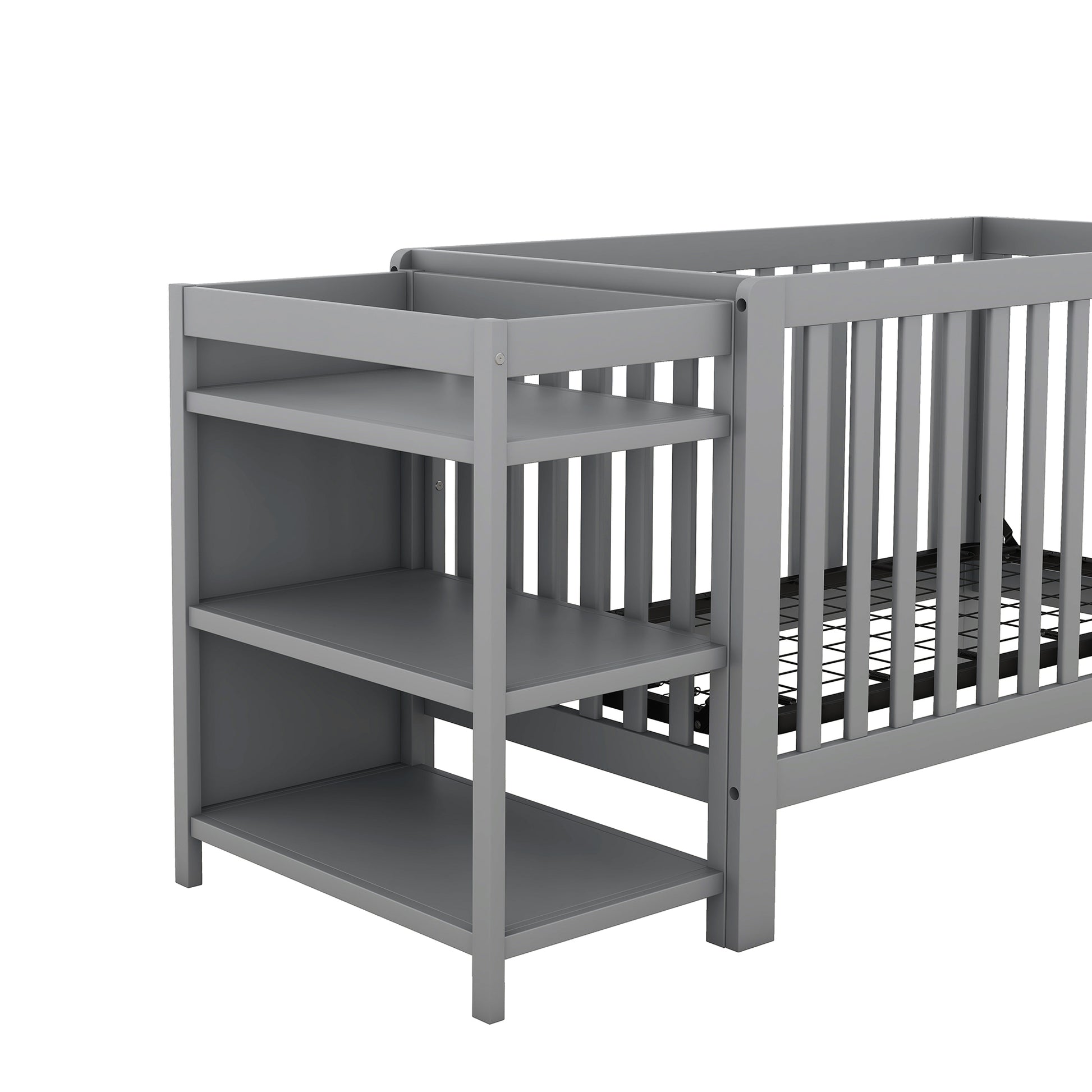 Convertible Crib Full Size Bed With Changing Table, Gray Gray Solid Wood