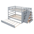 Full Over Full Bunk Bed With Twin Size Trundle And Staircase, Gray Gray Solid Wood