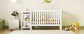 Convertible Crib Full Size Bed With Changing Table, White White Solid Wood