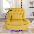 270 Degree Swivel Power Recliner With Voice Control, Bluetooth Music Player,Usb Ports, Atmosphere Lamp, Hidden Arm Storage And Mobile Phone Holder For Living Room, Bedroom, Apartment, Yellow Yellow Foam Linen