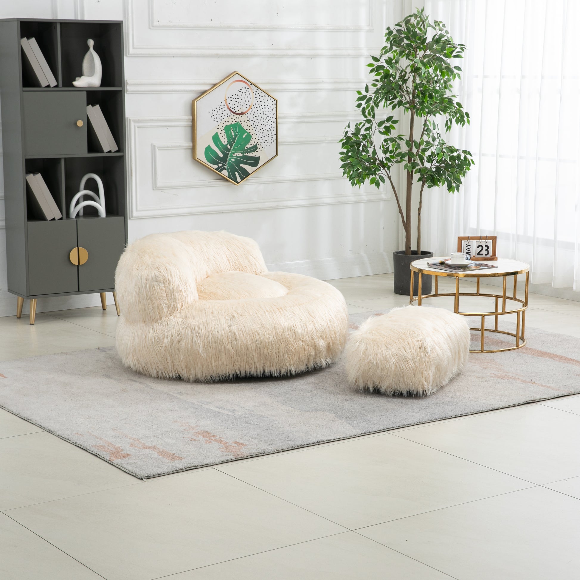 Coolmore Bean Bag Chair, Floor Sofa With Handle,Accent Sofa Chair With Ottoman For Gaming Reading Relaxing Beige Beige Foam Plush