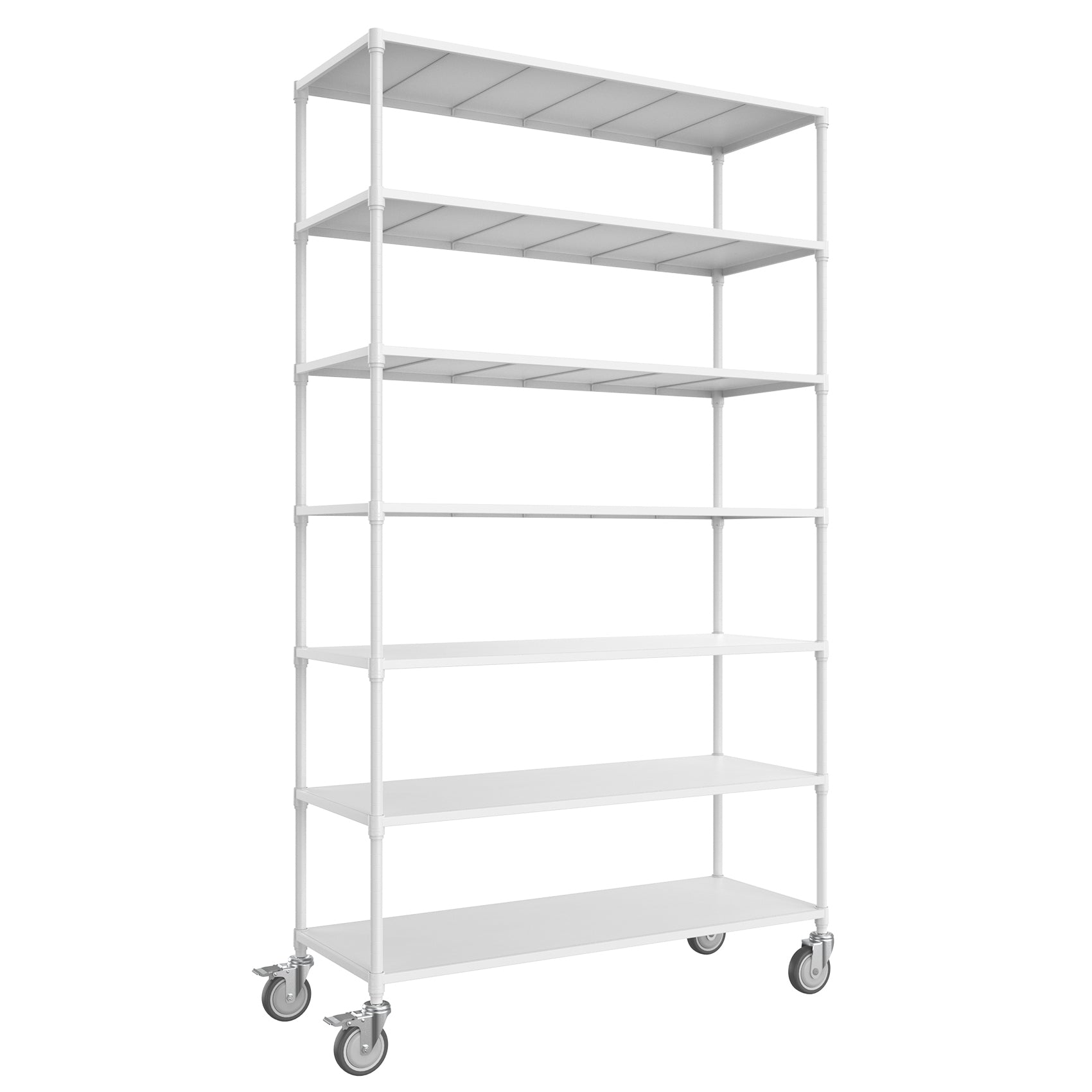 7 Tier Standing Shelf Units, 2800 Lbs Nsf Height Adjustable Metal Garage Storage Shelves With Wheels, Heavy Duty Storage Rack Metal Shelves Black 7T 2800Lbs White White Iron Plastic