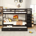 Full Over Full Bunk Bed With Twin Size Trundle And Staircase, Espresso Espresso Solid Wood