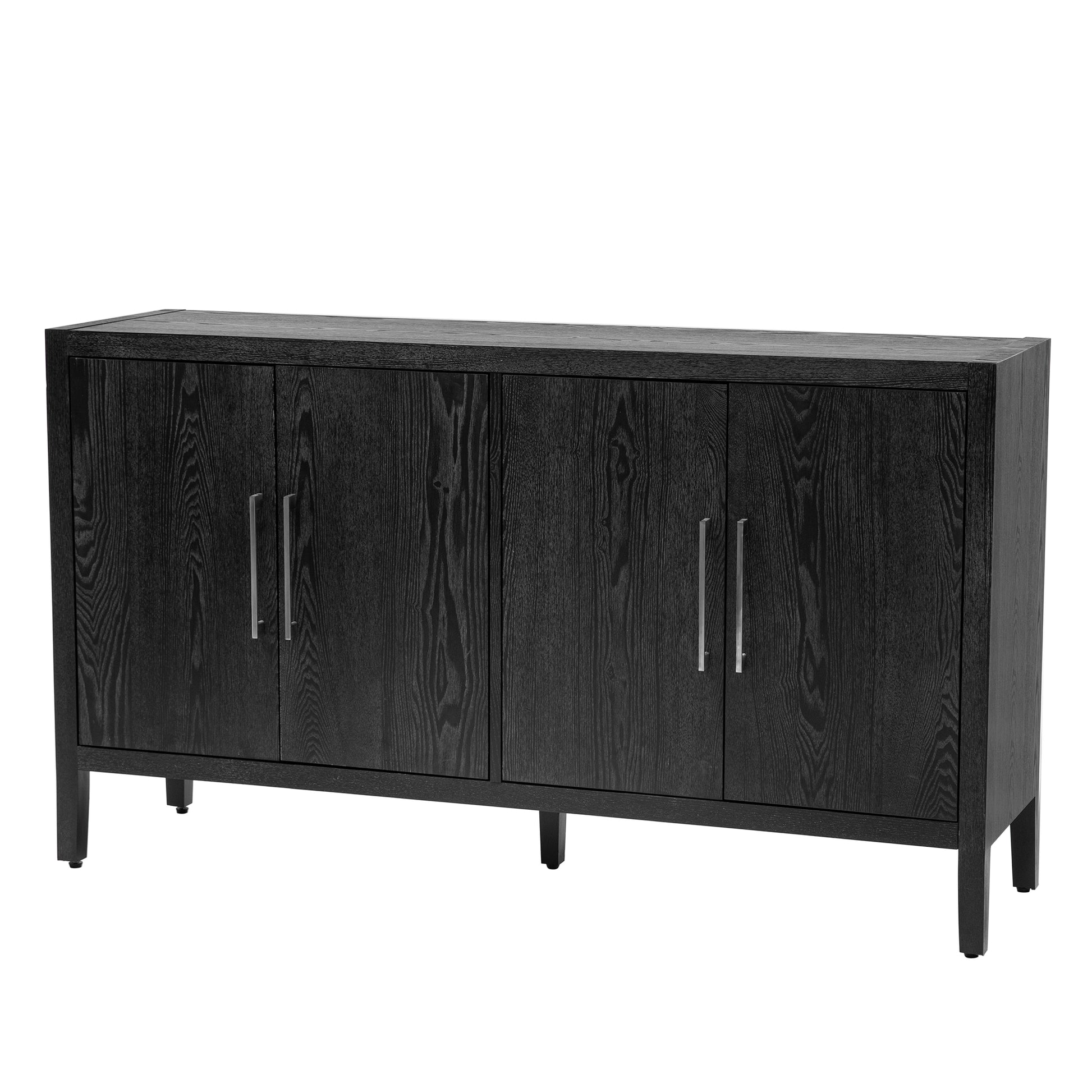 Storage Cabinet Sideboard Wooden Cabinet With 4 Metal Handles ,4 Shelves And 4 Doors For Hallway, Entryway, Living Room Black Mdf