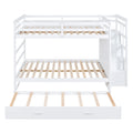 Full Over Full Bunk Bed With Twin Size Trundle And Staircase, White White Solid Wood