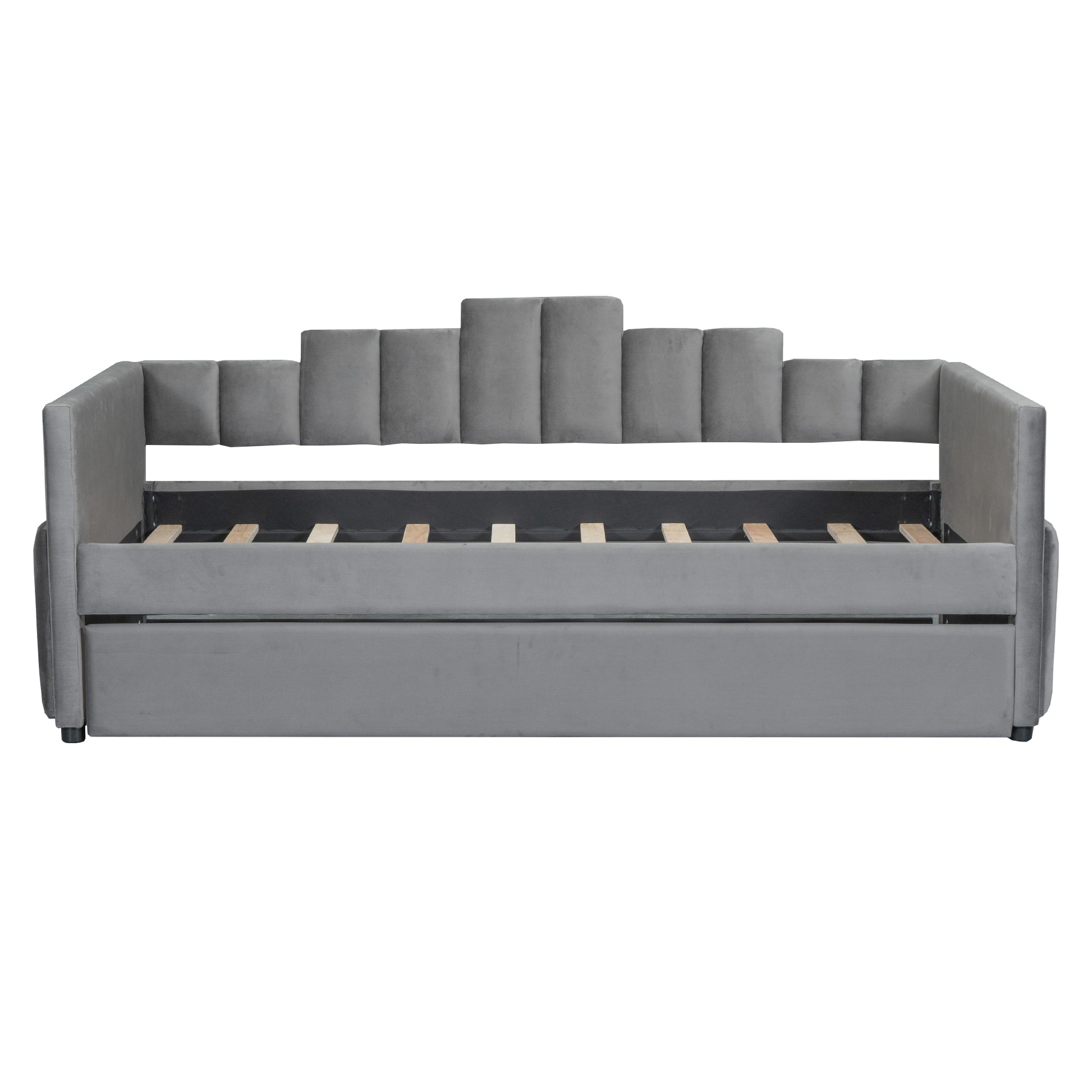 Twin Size Upholstered Daybed With Light And Usb Port, Gray Gray Upholstered