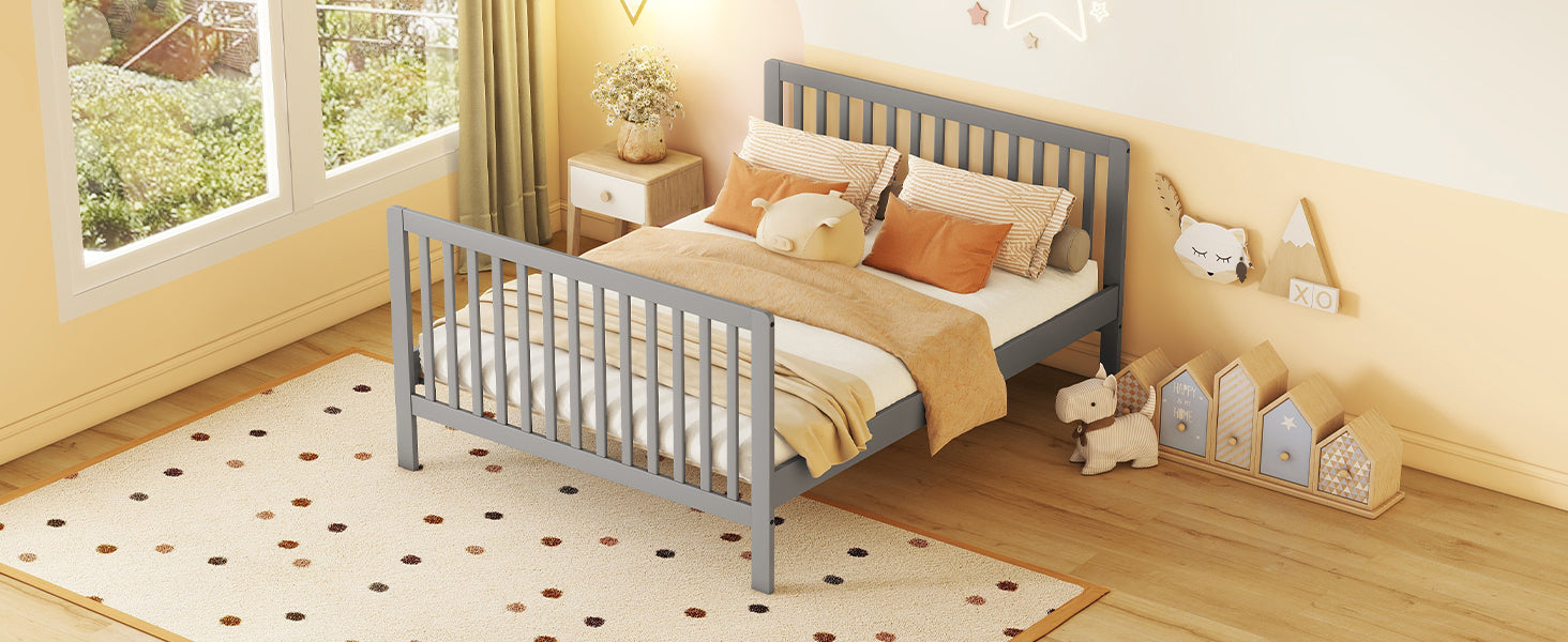 Convertible Crib Full Size Bed With Changing Table, Gray Gray Solid Wood