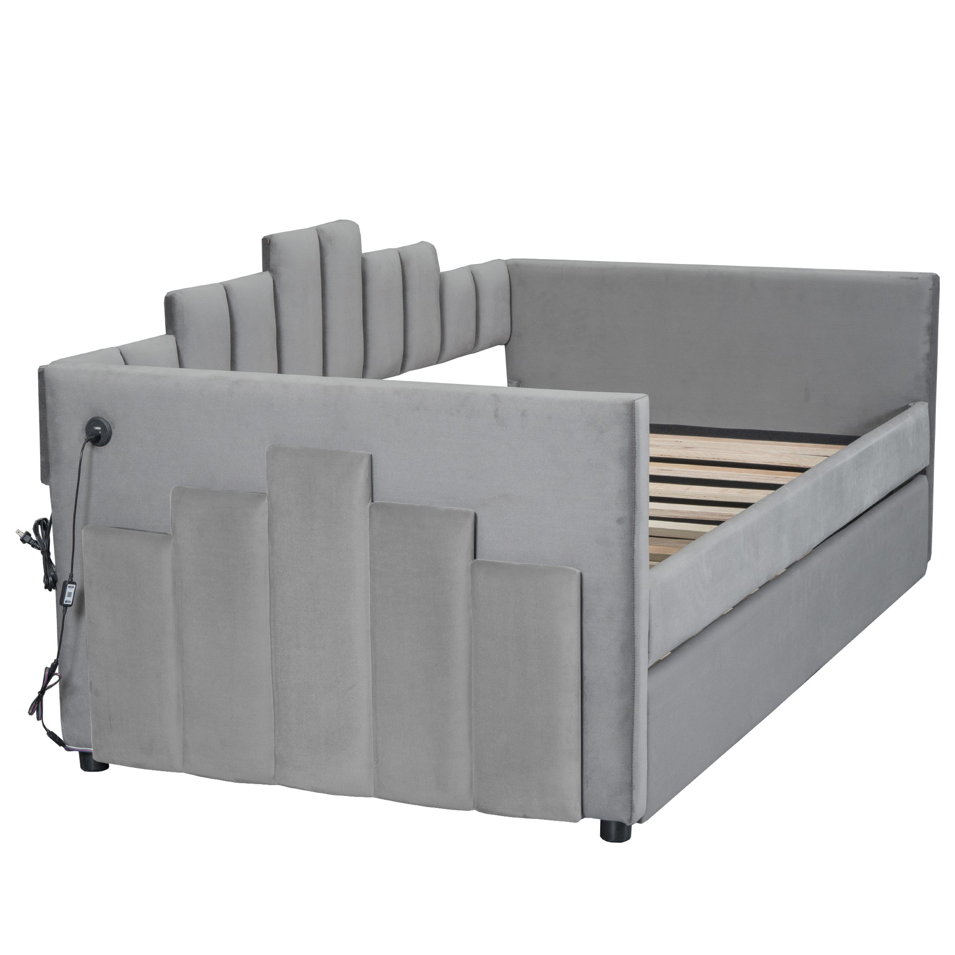 Twin Size Upholstered Daybed With Light And Usb Port, Gray Gray Upholstered