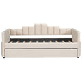 Twin Size Upholstered Daybed With Light And Usb Port, Beige Beige Upholstered