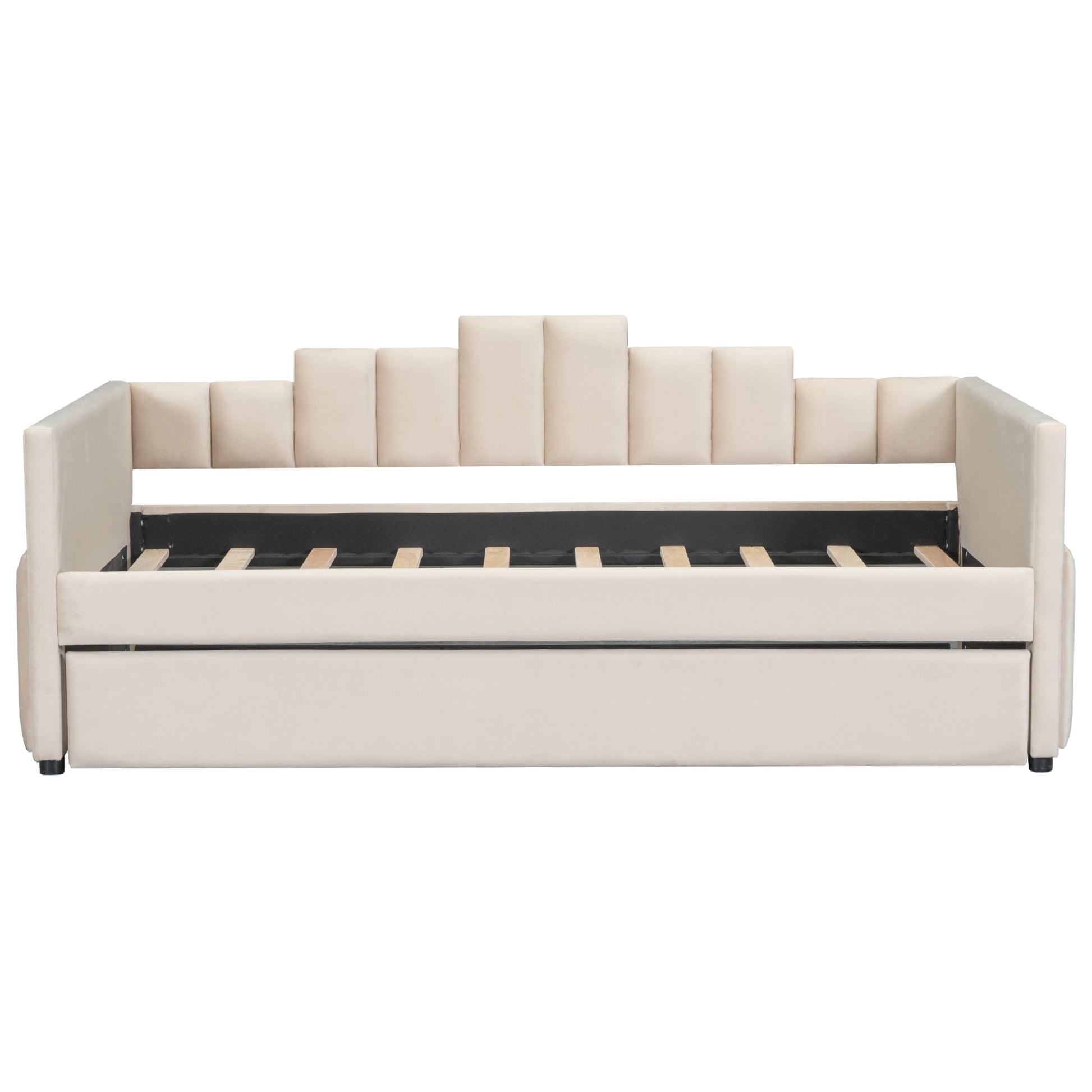 Twin Size Upholstered Daybed With Light And Usb Port, Beige Beige Upholstered