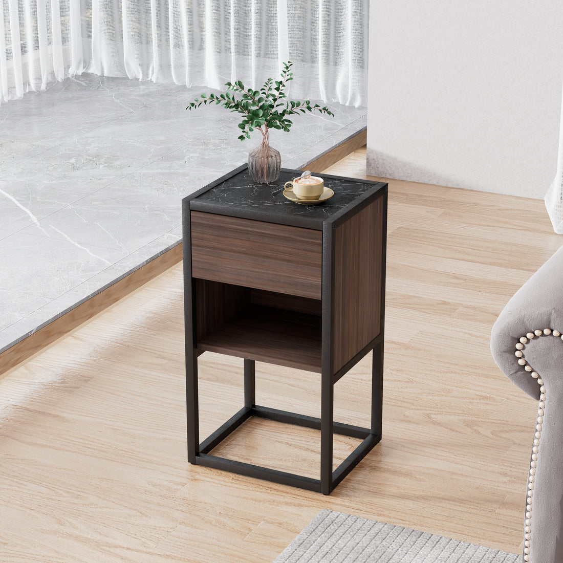 Armando Living Room Side Cabinet, Corner Cabinet, Bedroom Night Stand Wood Particle Board