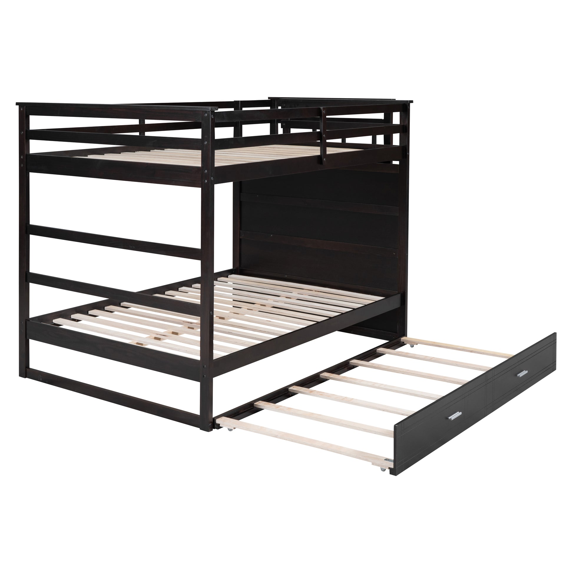 Full Over Full Bunk Bed With Twin Size Trundle And Staircase, Espresso Espresso Solid Wood