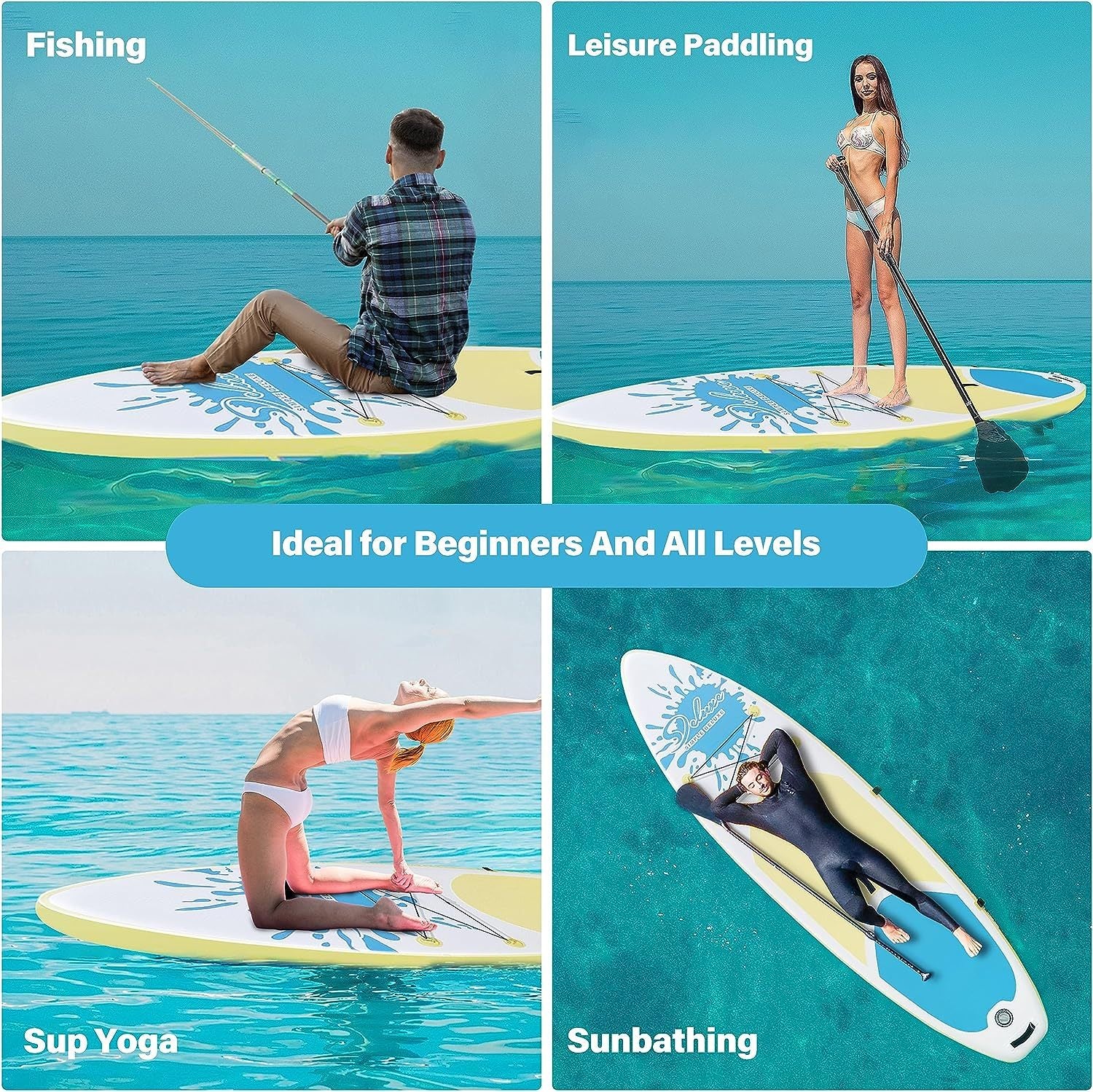 Inflatable Stand Up Paddle Board Simple Deluxe Premium Sup For All S Levels, Pink Paddle Boards For Adults & Youth, Blow Up Stand Up Paddleboards With Accessories & Backpack, Surf Control Blue Aluminium