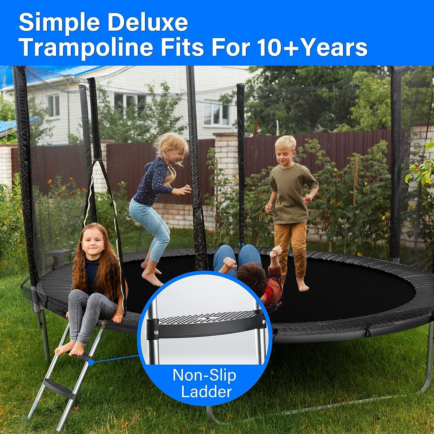 Simple Deluxe Trampoline For Kids With Safety Enclosure Net Wind Stakes 12Ft Simple Deluxe 400Lbs Weight Capacity Outdoor Backyards Trampolines With Non Slip Ladder For Children Adults Family, Black Black Polypropylene