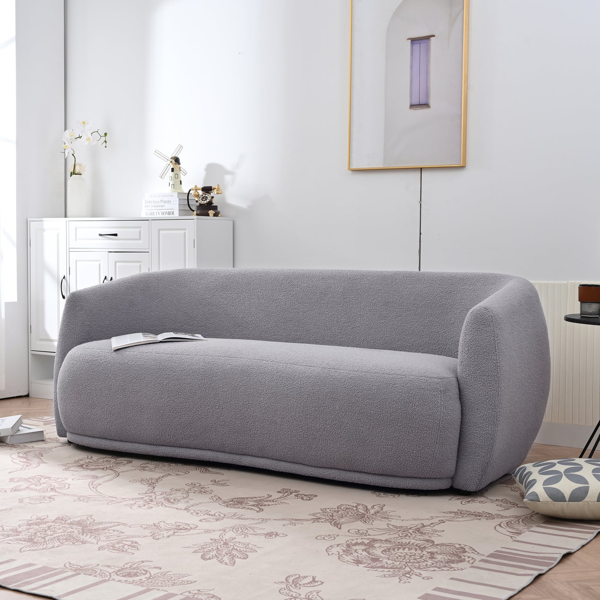 Upholstered Sofa,Modern Arm Chair For Living Room And Bedroom,With 4 Pillows Grey Polyester