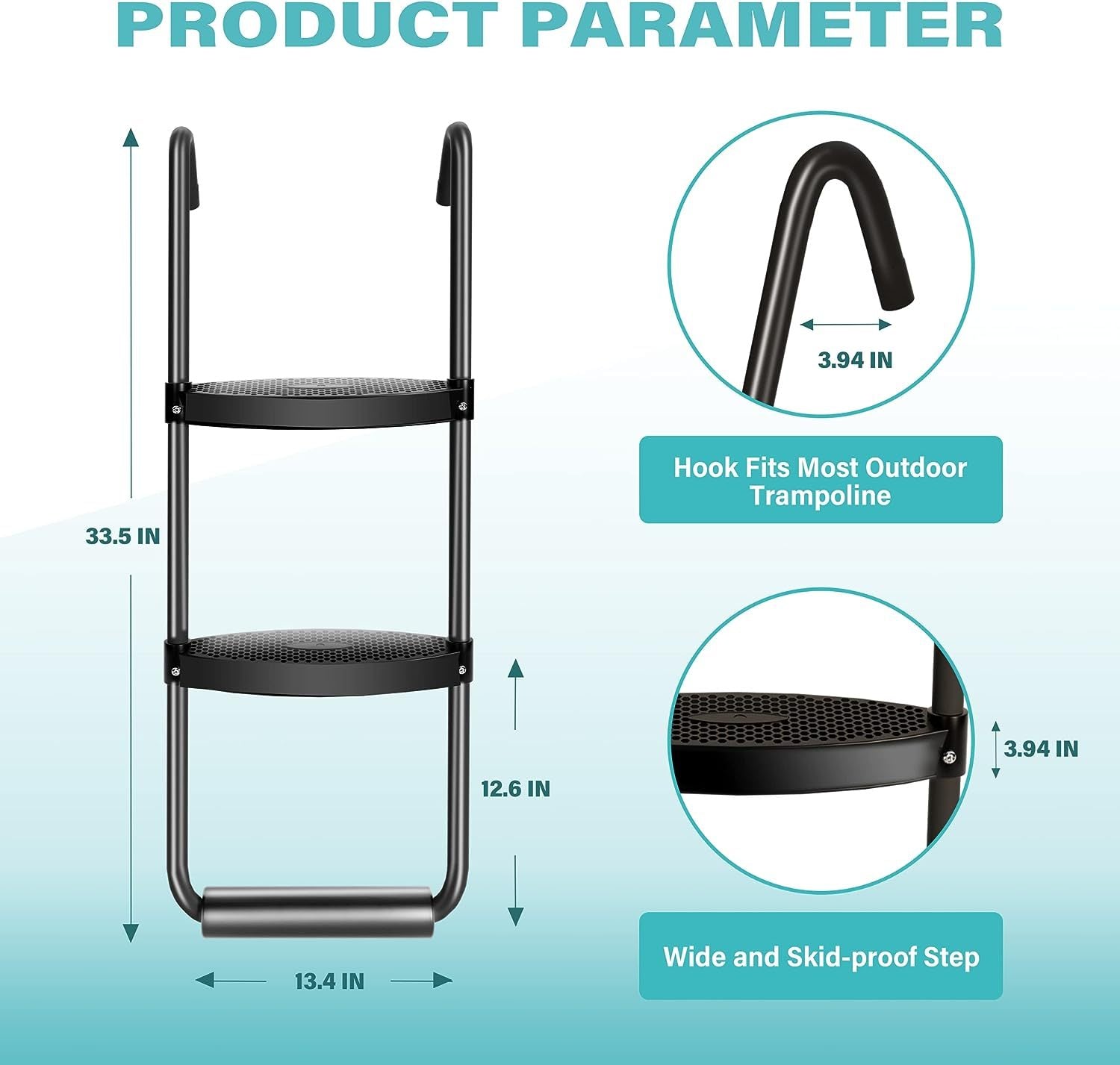 Simple Deluxe Trampoline Ladder With Horizontal Wide Steps Skid Proof Steps Simple Deluxe 12Ft 14Ft Trampoline Stairs Accessories, Universal Hook Uv Treated Steel 220 Lbs, Trampoline Parts Black Black Stainless Steel