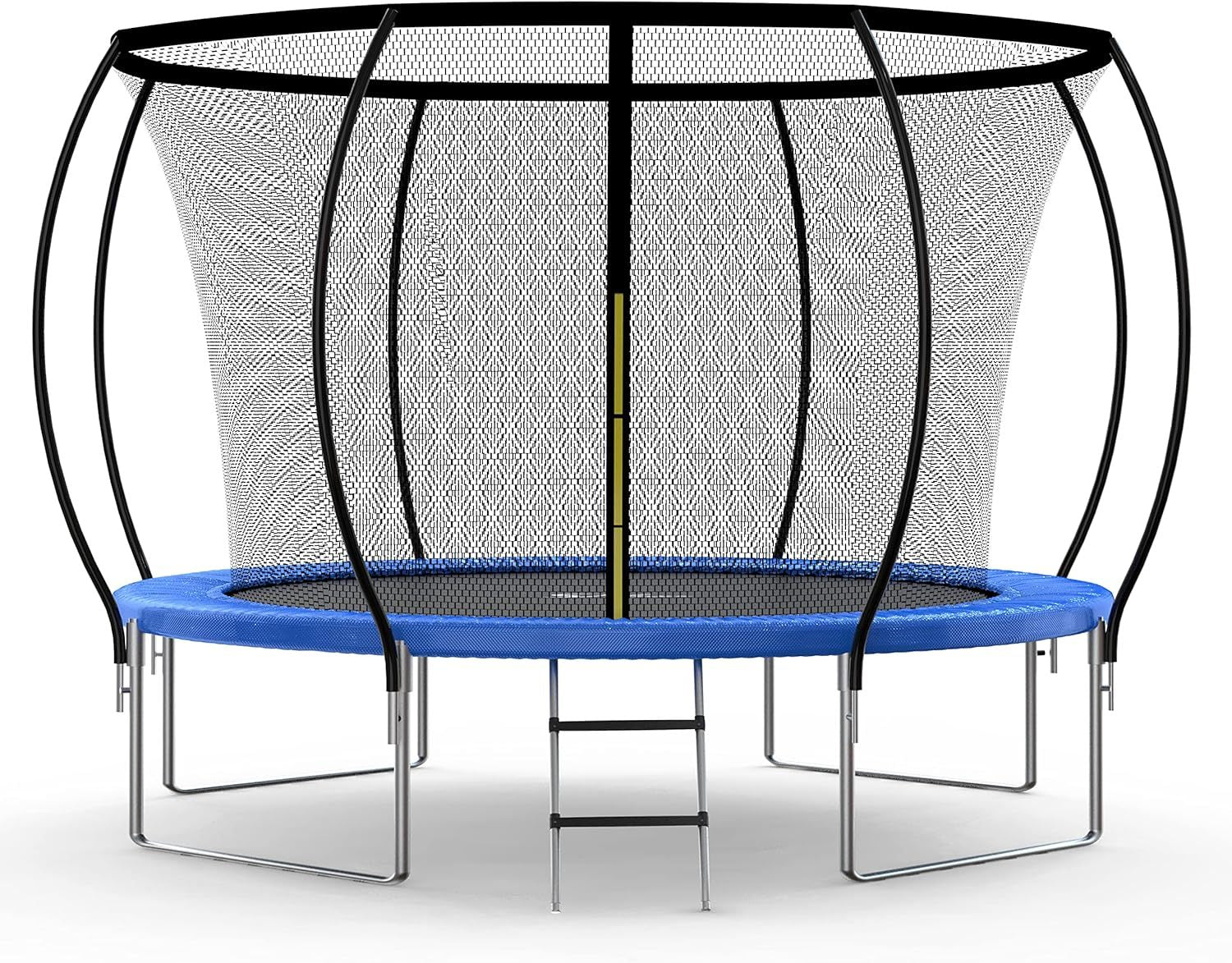 Simple Deluxe Recreational Trampoline With Enclosure Net 12Ft Wind Stakes Outdoor Trampoline For Kids And Adults Family Happy Time, Astm Approved Blue 12Ft Black Polypropylene