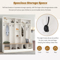 Wide Design Hall Tree With Storage Bench, Minimalist Shoe Cabinet With Cube Storage & Shelves, Multifunctional Coat Rack With 8 Hooks For Entryways, Mudroom, White White Primary Living Space