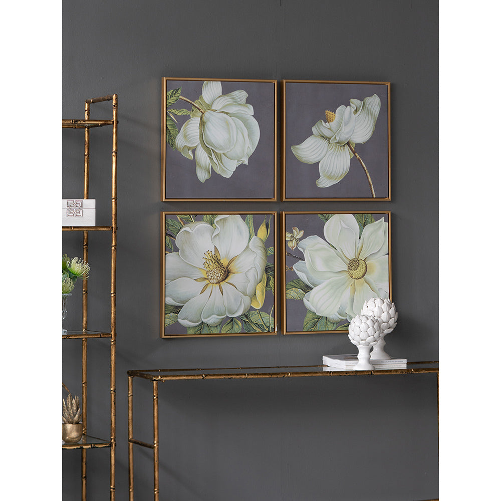 Set Of 4 White And Gold Botanical Wall Art Prints, Home Decor For Living Room Dining Room Bedroom Hallway, 20 X 20 Gray Microfiber