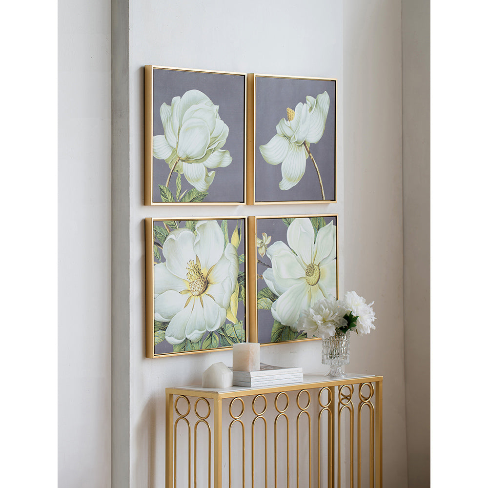 Set Of 4 White And Gold Botanical Wall Art Prints, Home Decor For Living Room Dining Room Bedroom Hallway, 20 X 20 Gray Microfiber