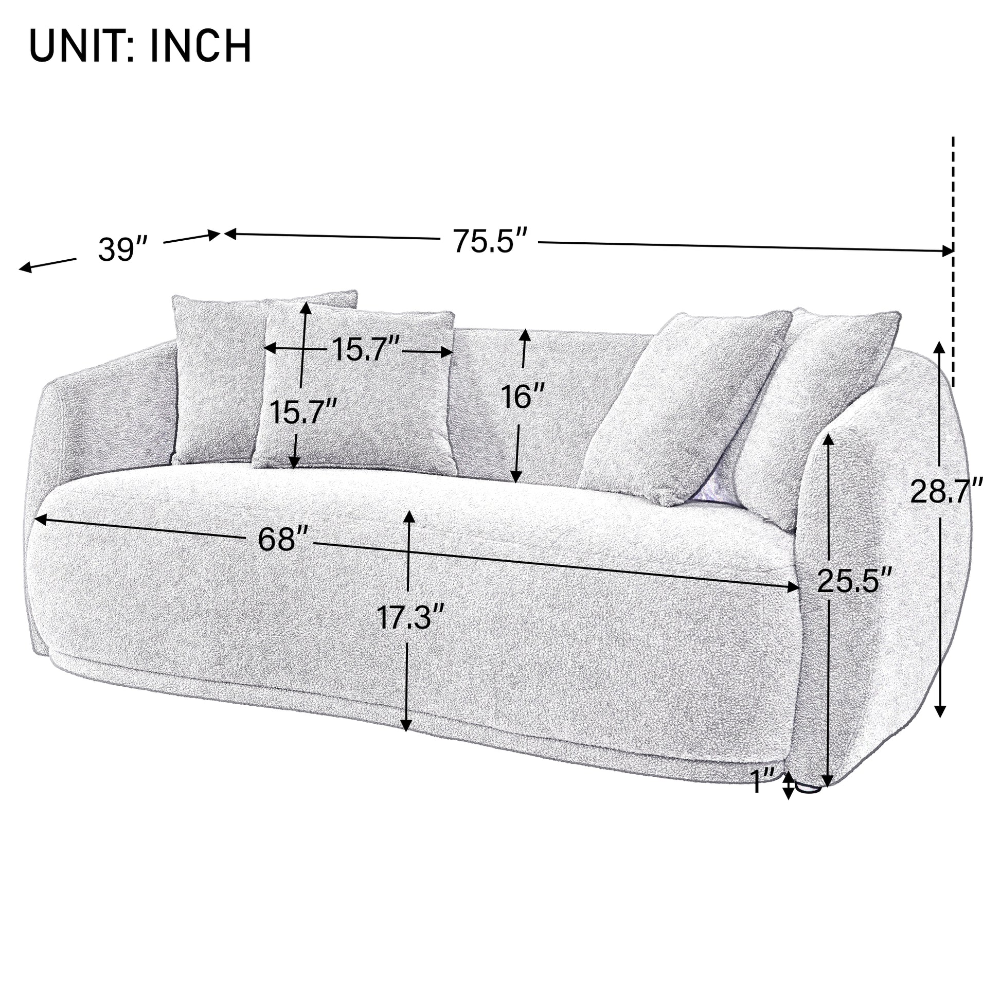 Upholstered Sofa,Modern Arm Chair For Living Room And Bedroom,With 4 Pillows Grey Polyester