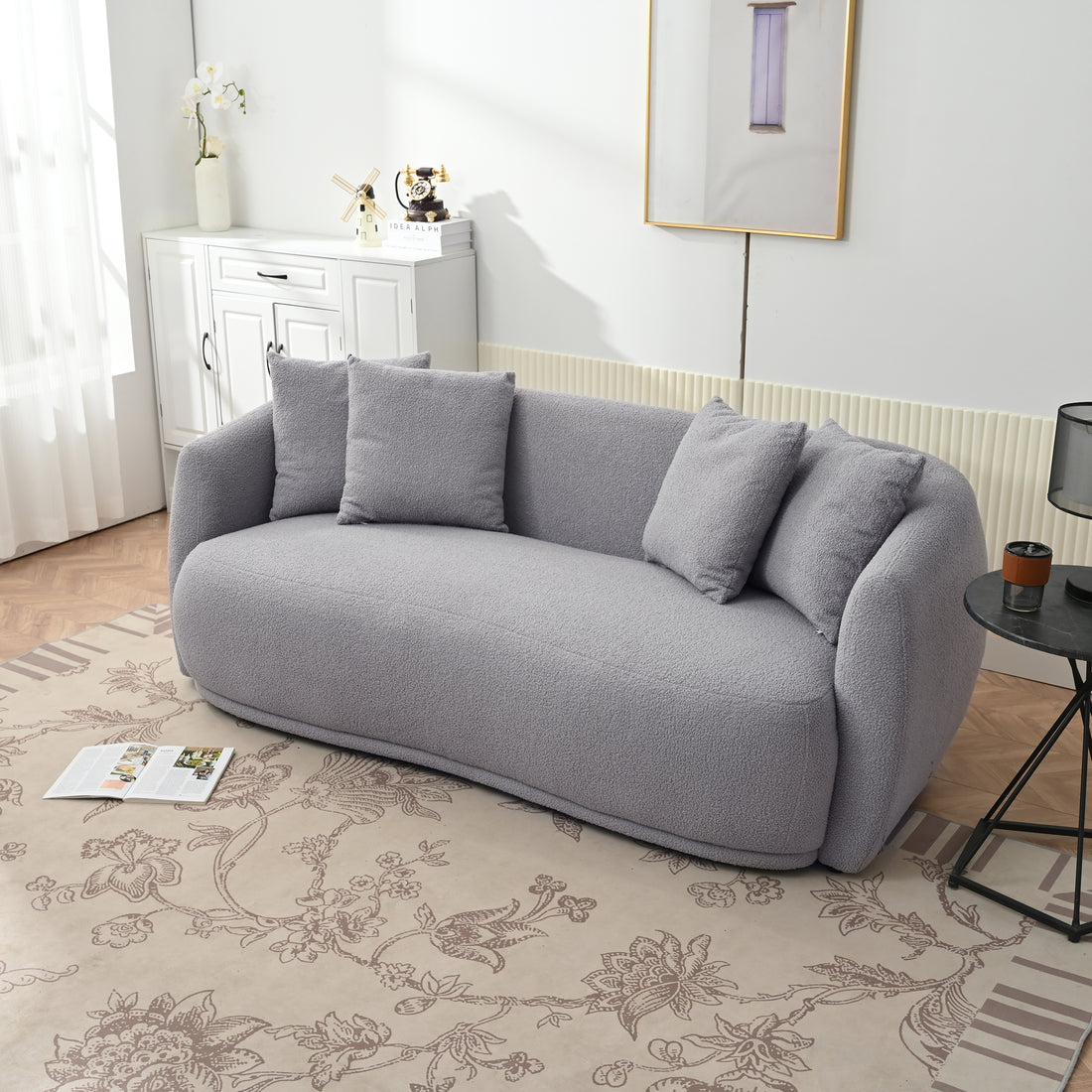 Upholstered Sofa,Modern Arm Chair For Living Room And Bedroom,With 4 Pillows Grey Polyester