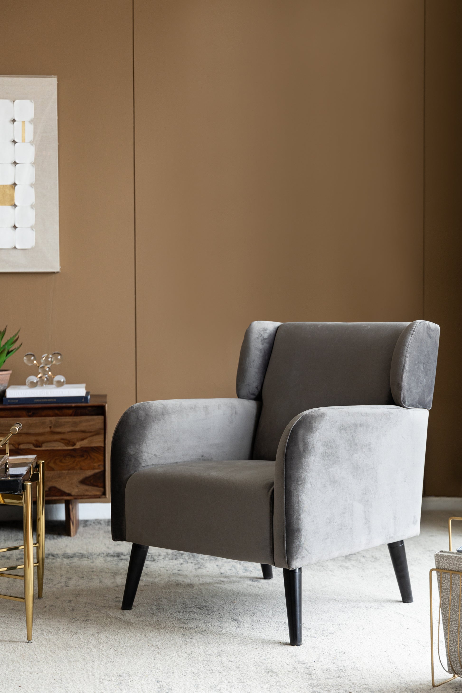 Gray Accent Chair, Fabric Upholstered Comfy Reading Armchair For Living Room, Bedroom Single Seat Sofa Chair, 27" X 31" X 33" Gray Wood