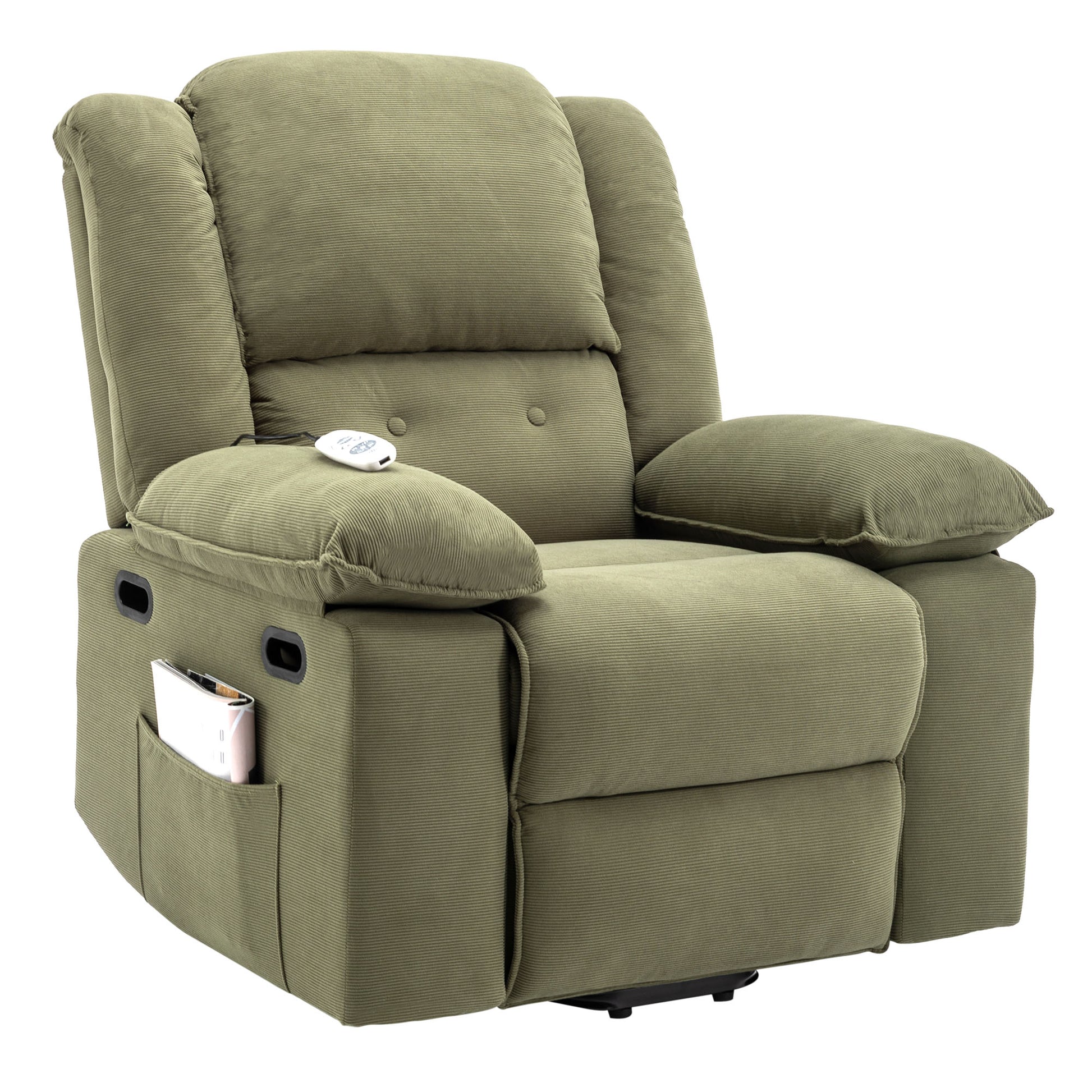 Massage Recliner,Power Lift Chair For Elderly With Adjustable Massage And Heating Function,Recliner Chair With Infinite Position And Side Pocket For Living Room ,Green Green Foam Corduroy