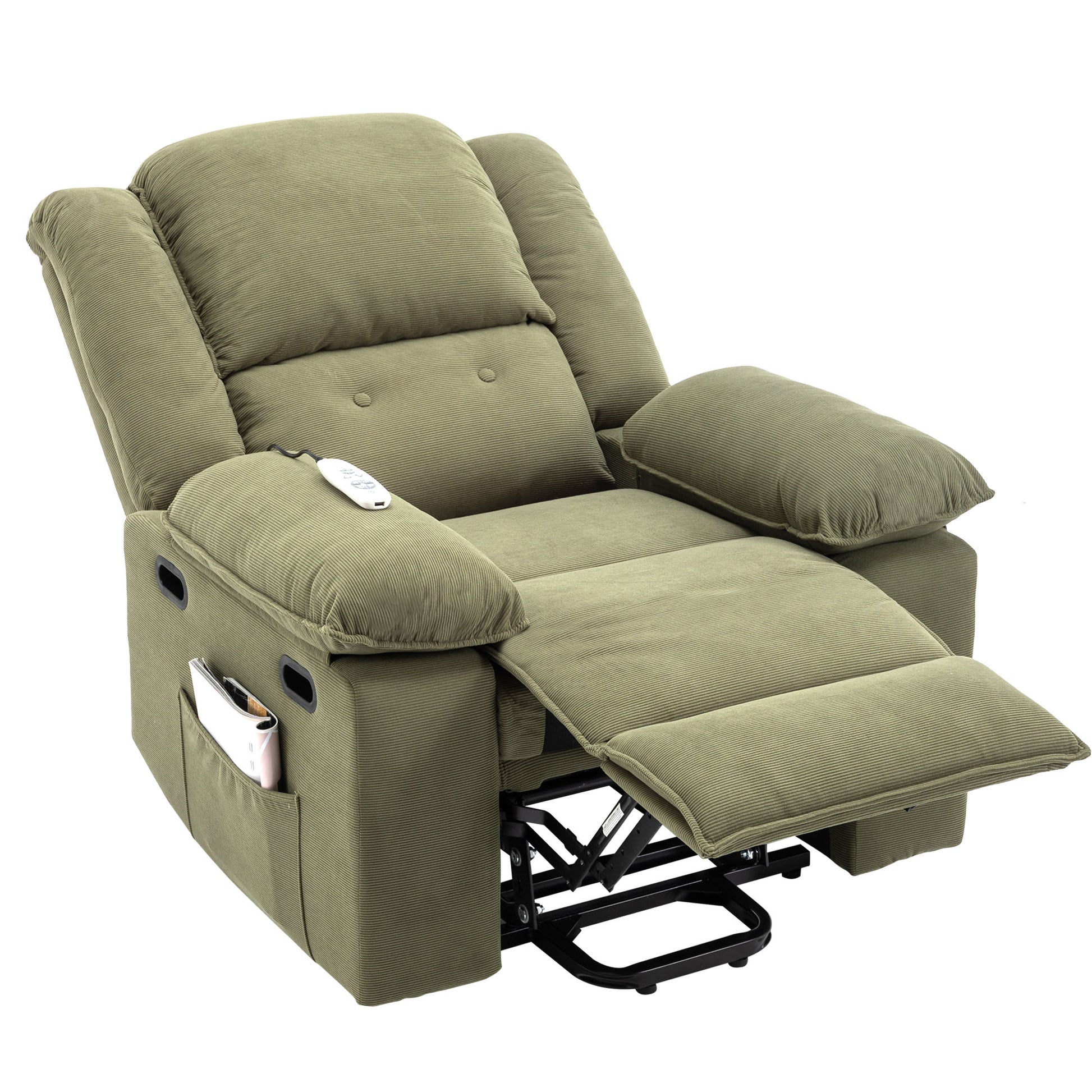 Massage Recliner,Power Lift Chair For Elderly With Adjustable Massage And Heating Function,Recliner Chair With Infinite Position And Side Pocket For Living Room ,Green Green Foam Corduroy