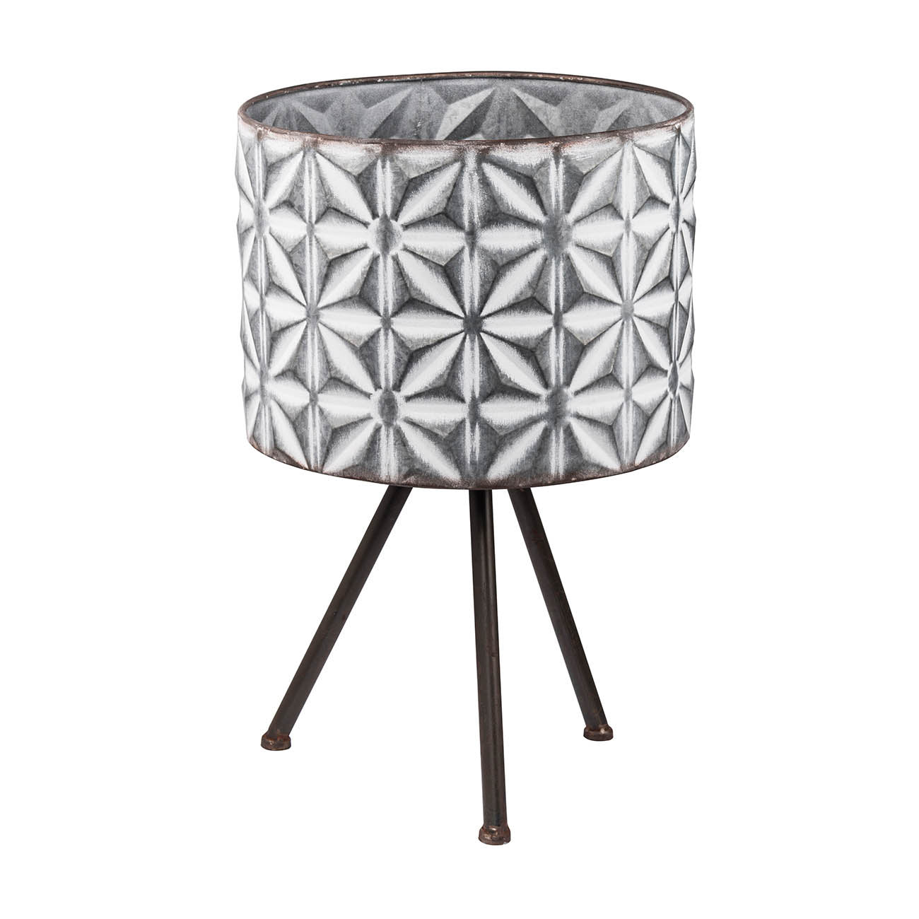 Set Of 2 Metal Planter Stand,Round Galvanized Grey Farmhouse Planter Gray Iron