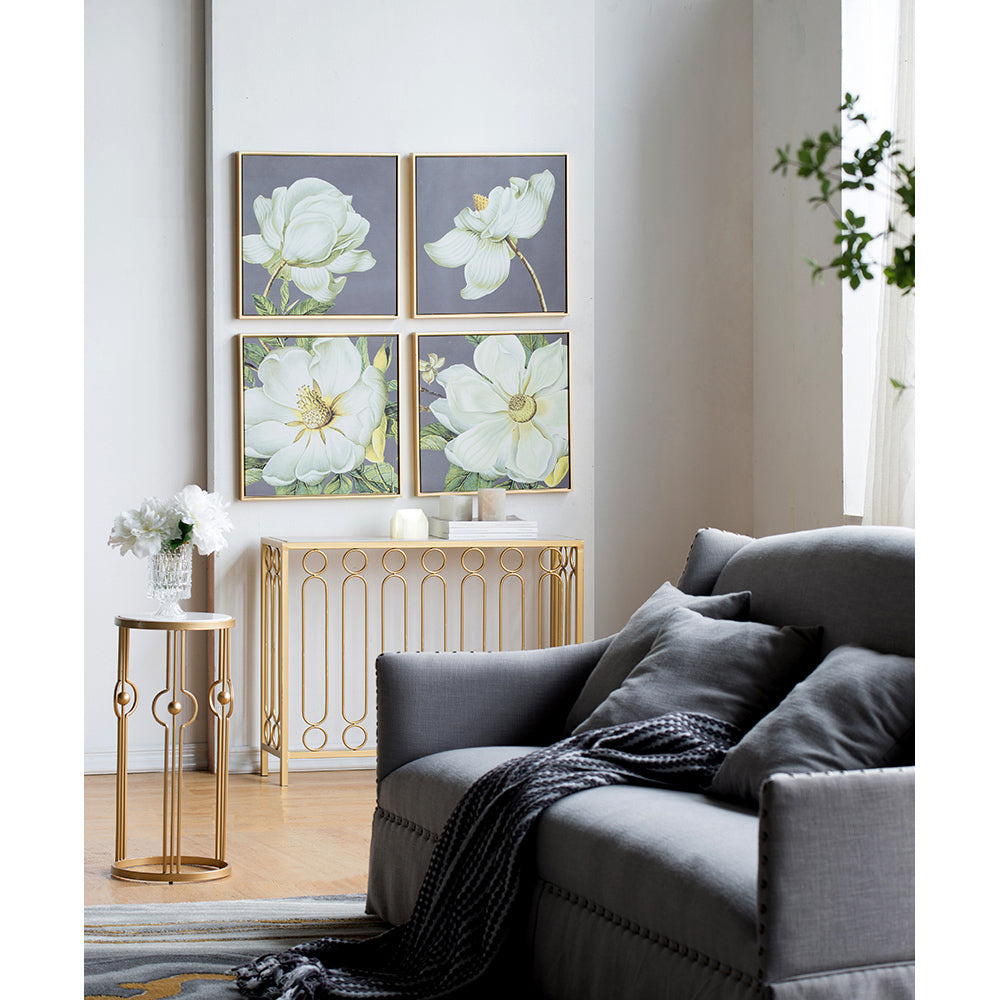 Set Of 4 White And Gold Botanical Wall Art Prints, Home Decor For Living Room Dining Room Bedroom Hallway, 20 X 20 Gray Microfiber