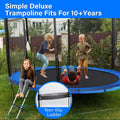 Simple Deluxe Recreational Trampoline With Enclosure Net 12Ft Wind Stakes Outdoor Trampoline For Kids And Adults Family Happy Time, Astm Approved Blue 12Ft Black Polypropylene