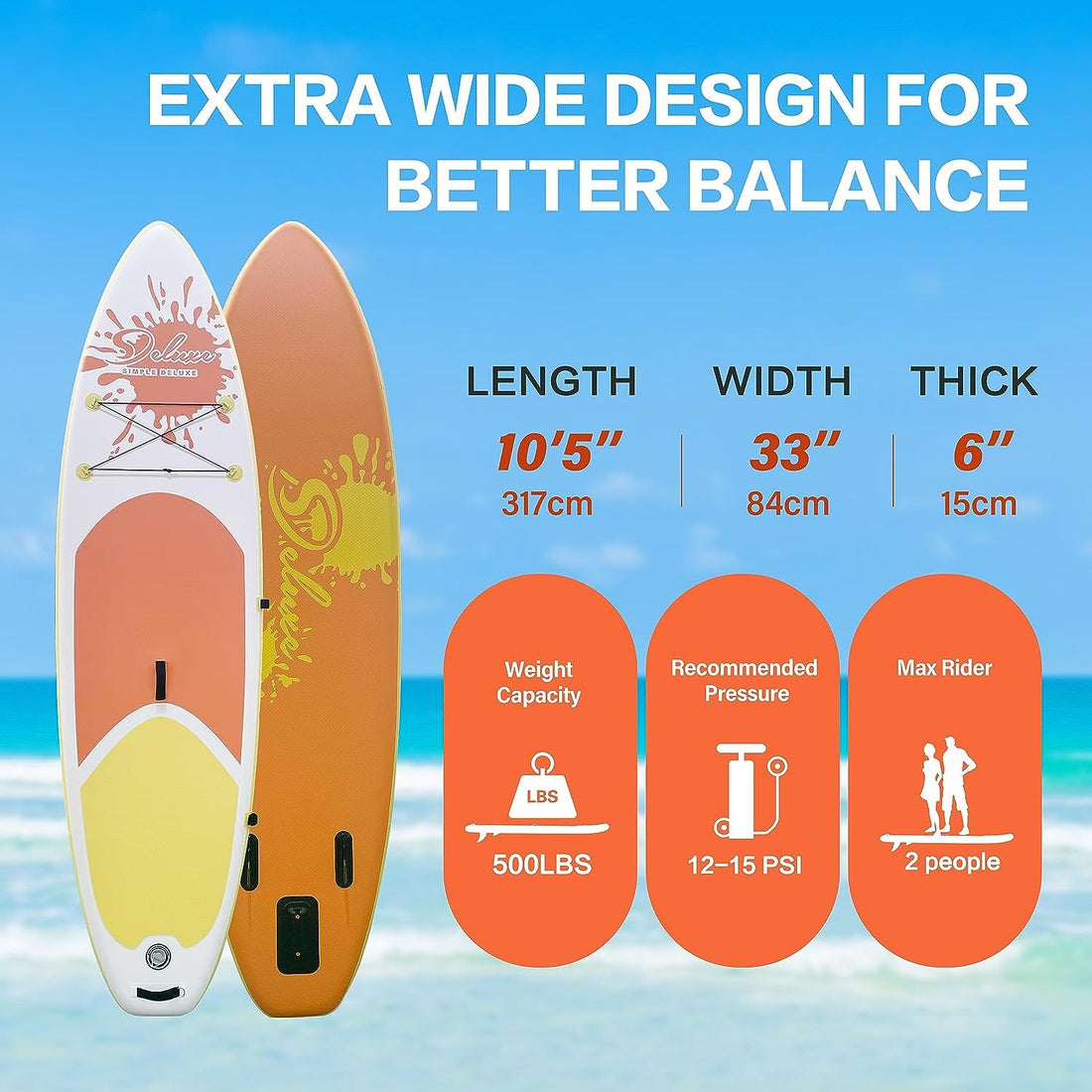 Inflatable Stand Up Paddle Board Simple Deluxe Premium Sup For All S Levels, Pink Paddle Boards For Adults & Youth, Blow Up Stand Up Paddleboards With Accessories & Backpack, Surf Control Orange Aluminium