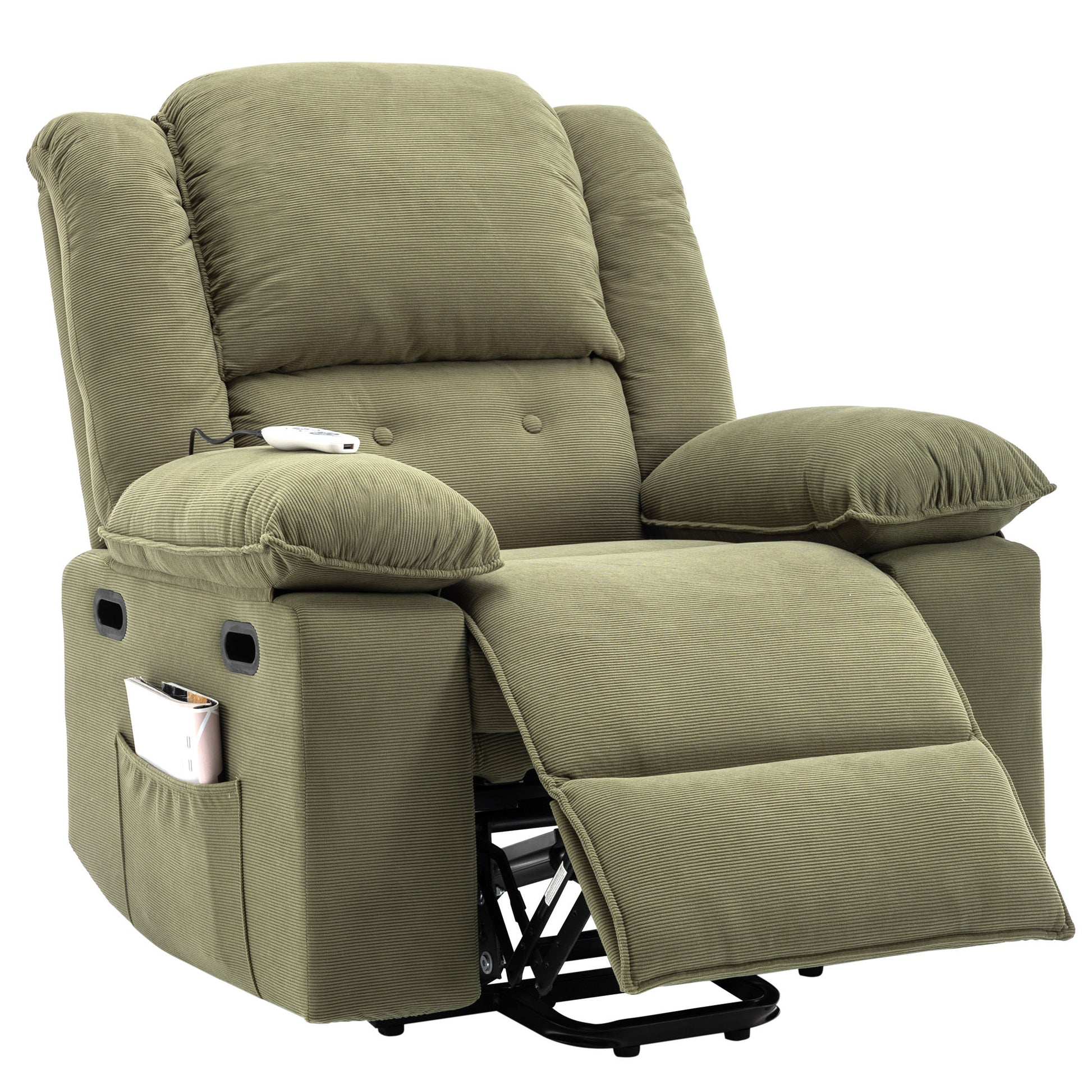 Massage Recliner,Power Lift Chair For Elderly With Adjustable Massage And Heating Function,Recliner Chair With Infinite Position And Side Pocket For Living Room ,Green Green Foam Corduroy