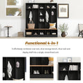 Wide Design Hall Tree With Storage Bench, Minimalist Shoe Cabinet With Cube Storage & Shelves, Multifunctional Coat Rack With 8 Hooks For Entryways, Mudroom, Black High Back Black Primary Living Space Cubby Particle Board