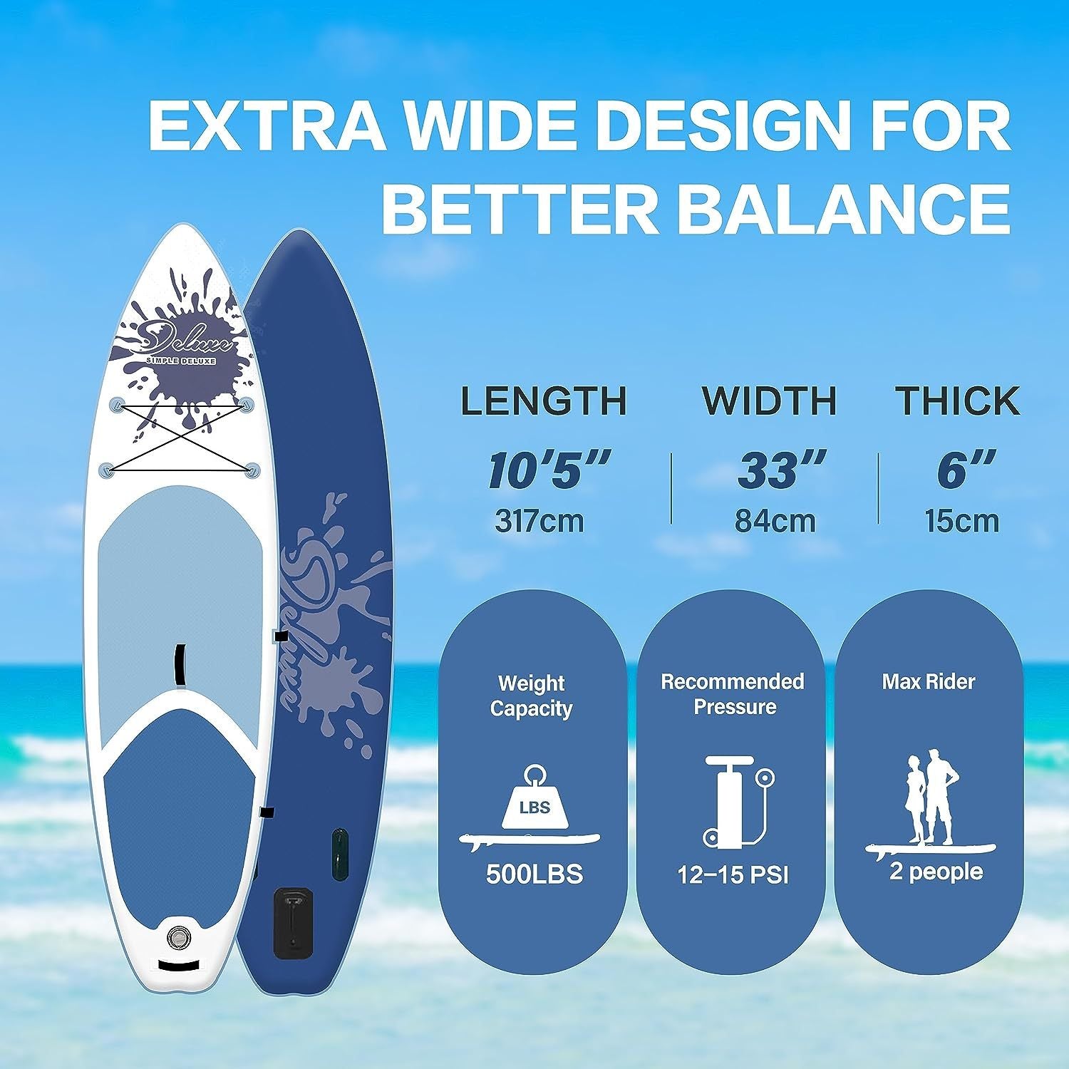 Inflatable Stand Up Paddle Board Simple Deluxe Premium Sup For All S Levels, Pink Paddle Boards For Adults & Youth, Blow Up Stand Up Paddleboards With Accessories & Backpack, Surf Control Blue Aluminium