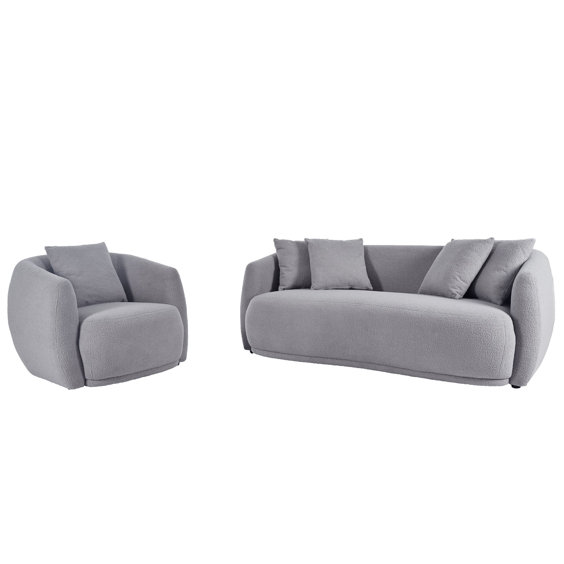 Upholstered Sofa Set,Modern Arm Chair For Living Room And Bedroom,With 5 Pillows Grey Polyester