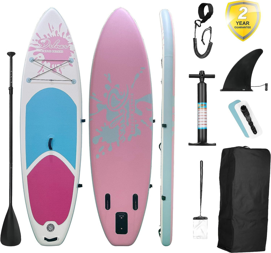 Inflatable Stand Up Paddle Board Simple Deluxe Premium Sup For All S Levels, Pink Paddle Boards For Adults & Youth, Blow Up Stand Up Paddleboards With Accessories & Backpack, Surf Control Pink Aluminium