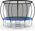 Simple Deluxe Recreational Trampoline With Enclosure Net 14Ft Wind Stakes Outdoor Trampoline For Kids And Adults Family Happy Time, Astm Approved Blue 14Ft Black Polypropylene