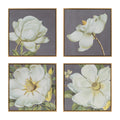 Set Of 4 White And Gold Botanical Wall Art Prints, Home Decor For Living Room Dining Room Bedroom Hallway, 20 X 20 Gray Microfiber