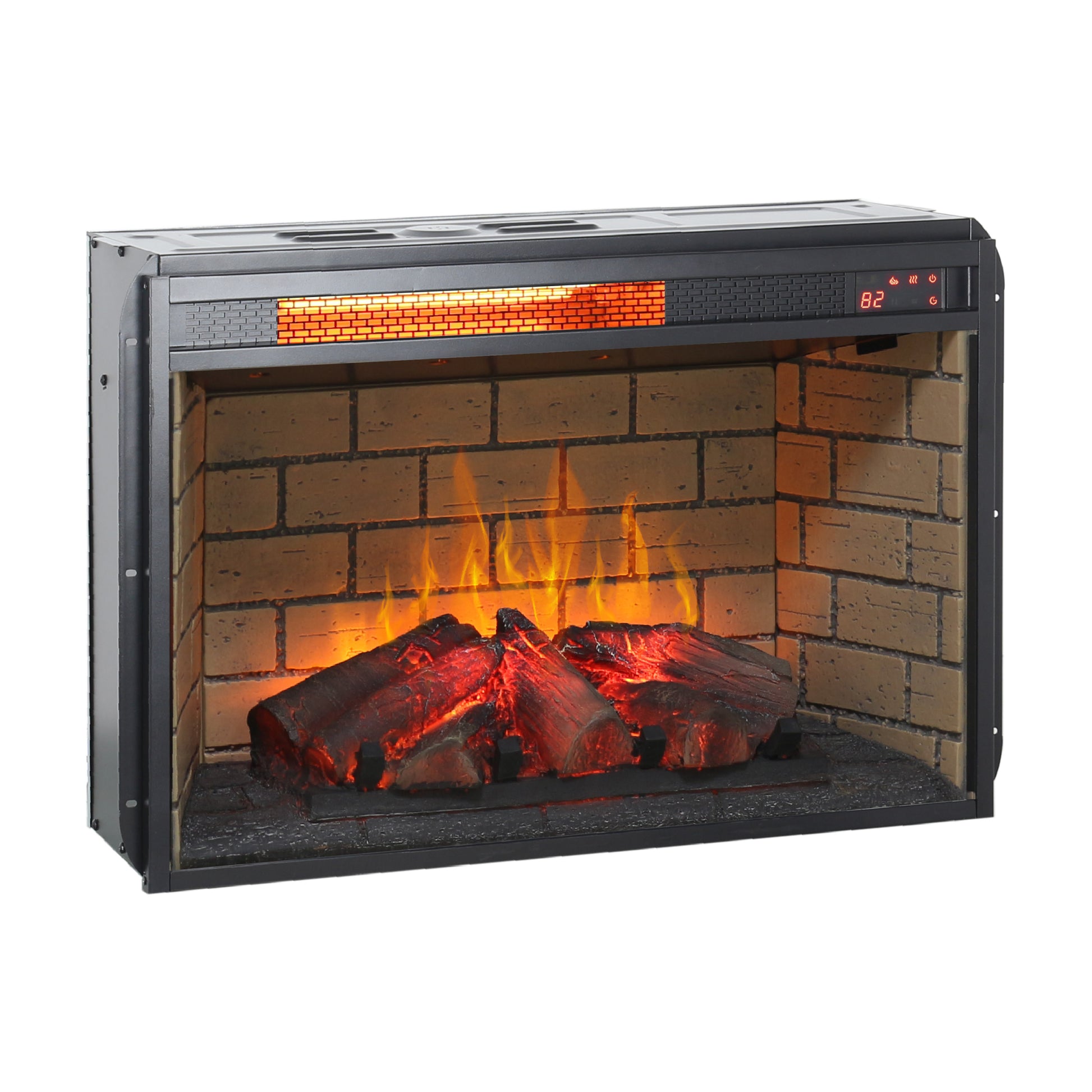 26 Inch Infrared Quartz Heater Fireplace Insert Woodlog Version With Brick Powder Coated Electric Antique Black Vent Free Primary Living Space Yes Insert Tempered Glass Sheet Metal Plastic Electric