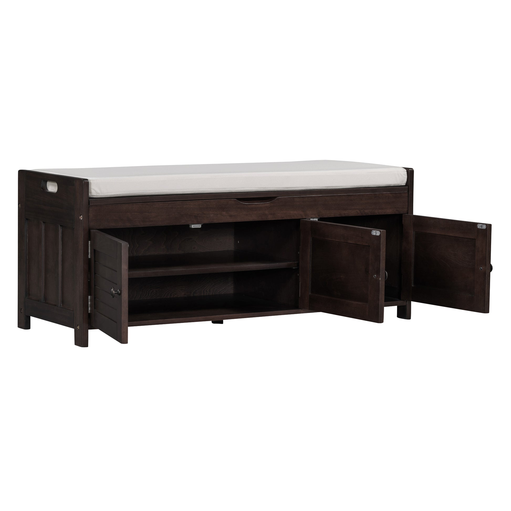 Storage Bench With 3 Shutter Shaped Doors, Shoe Bench With Removable Cushion And Hidden Storage Space Espresso, Old Sku: Wf284226Aap Espresso Mdf