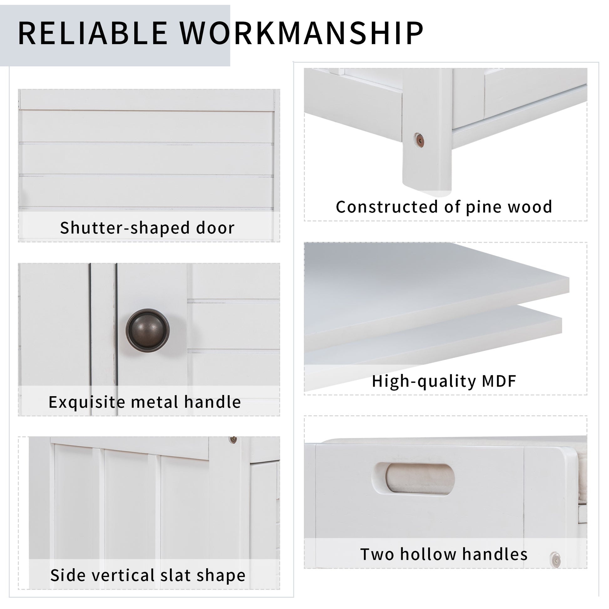 Storage Bench With 3 Shutter Shaped Doors, Shoe Bench With Removable Cushion And Hidden Storage Space White, Old Sku: Wf284226Aak White Mdf