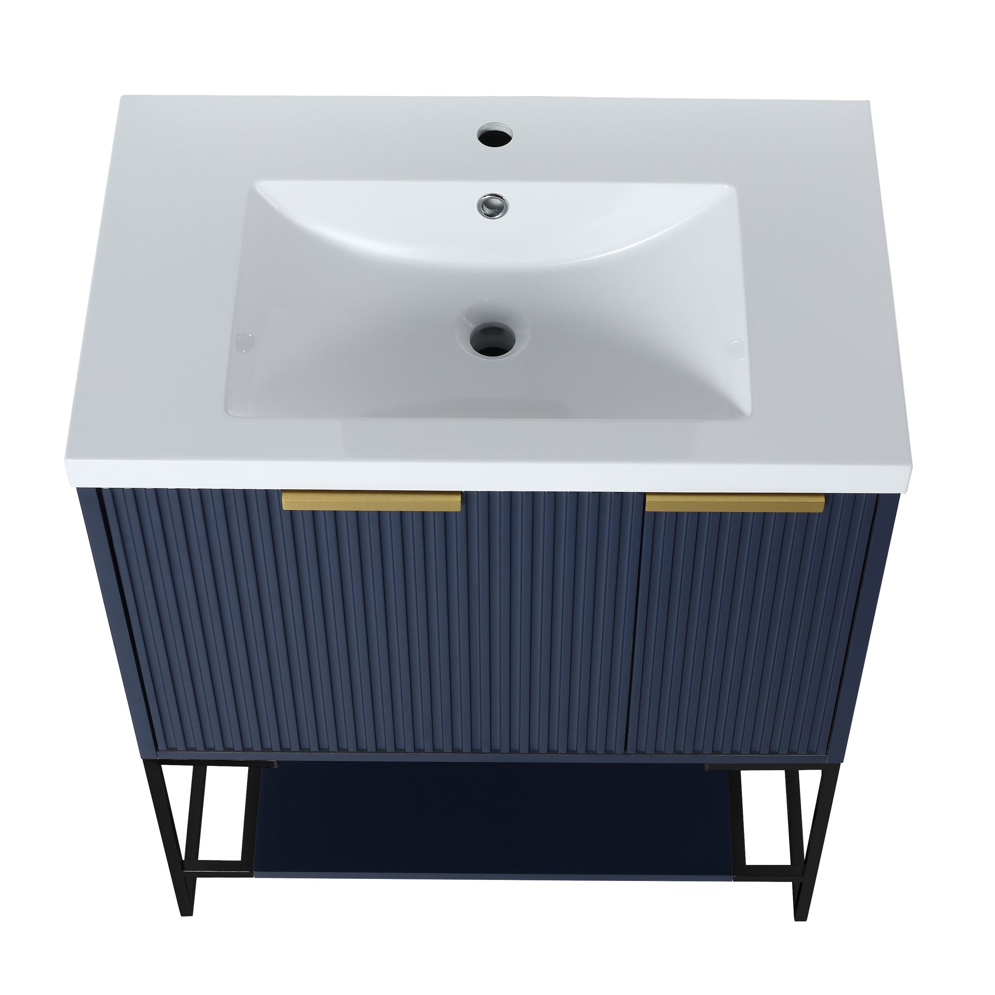 30 Inch Freestanding Bathroom Vanity With Resin Basin,30X18 With Black Feet 1 Navy Blue 1 1 Soft Close Doors Bathroom Freestanding Modern Plywood Plywood