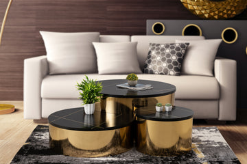 Modern Style 3Pc Ct805 3 Coffee Table Set In Gold Gold Primary Living Space Modern Mango Wood