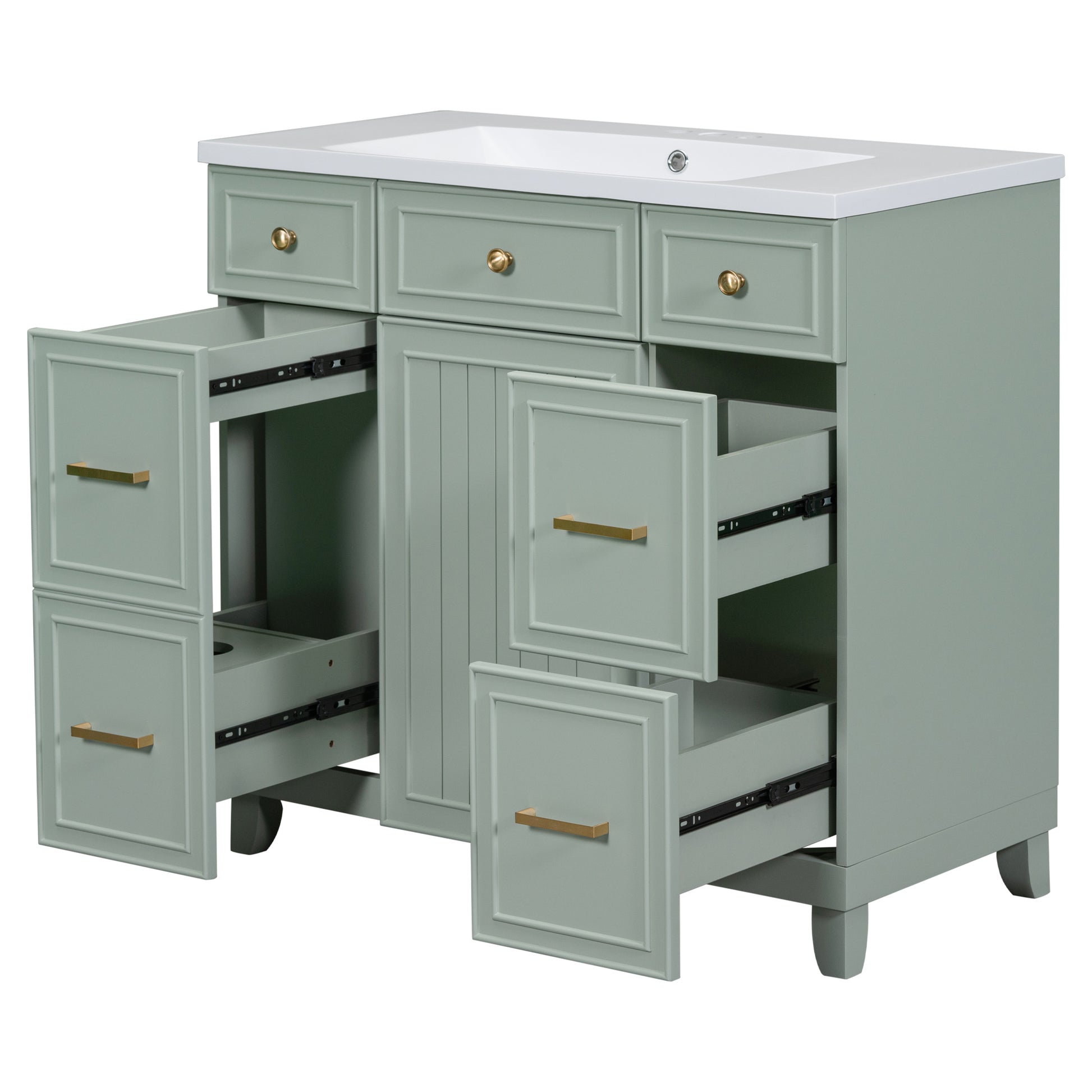 36" Bathroom Vanity Cabinet With Sink Top Combo Set, Green, Single Sink, Shaker Cabinet With Soft Closing Door And Drawer Green Solid Wood Mdf Resin