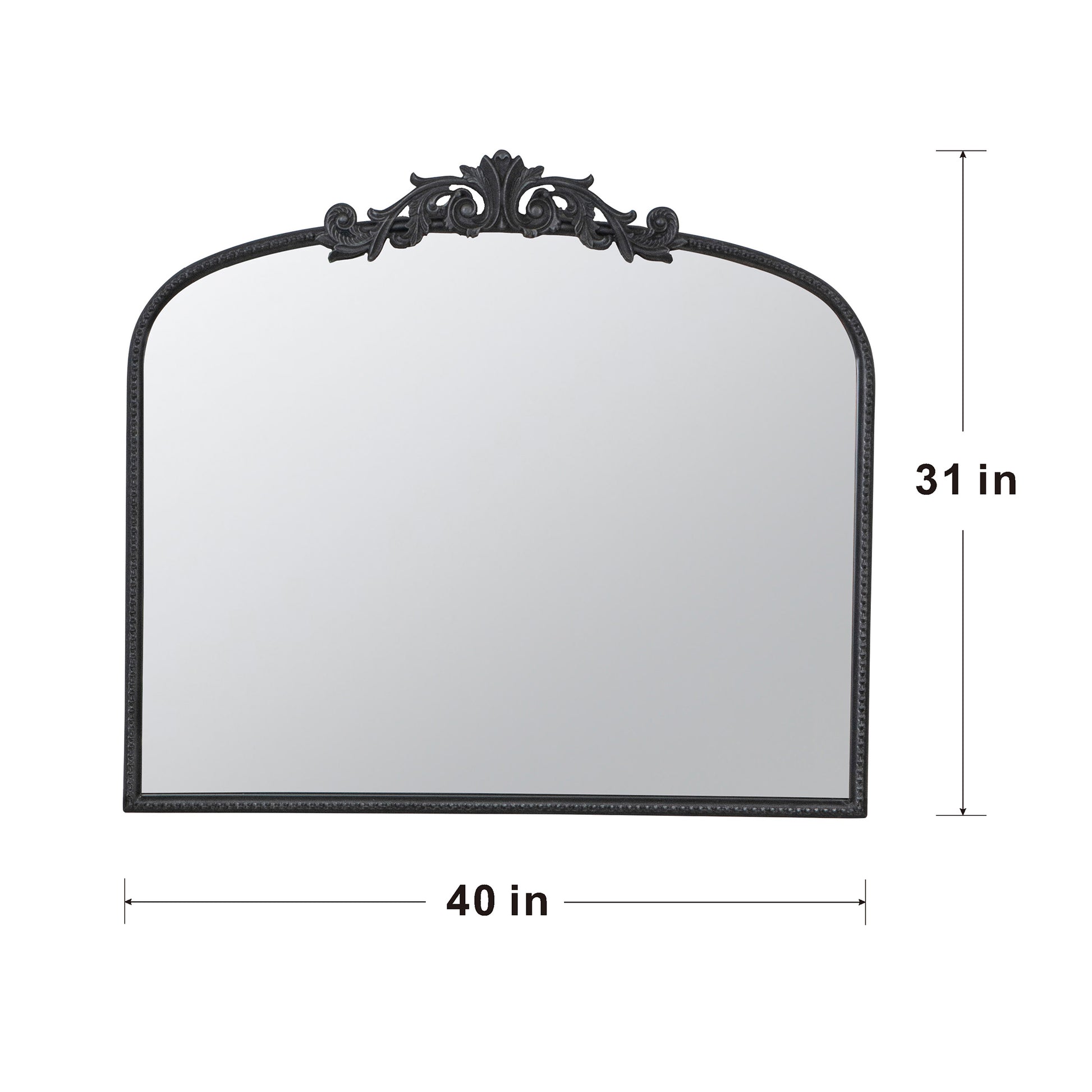 40" X 31" Classic Design Large Arch Mirror And Baroque Inspired Frame For Living Room Bathrrom Enterway Console Black Glass